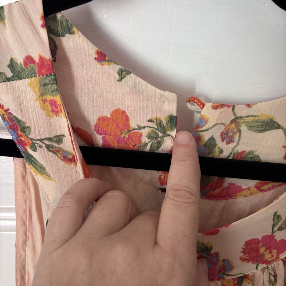 Free People Dress Womens Medium Floral Pleated Mini Chiffon Boho Cottagecore - Picture 3 of 5